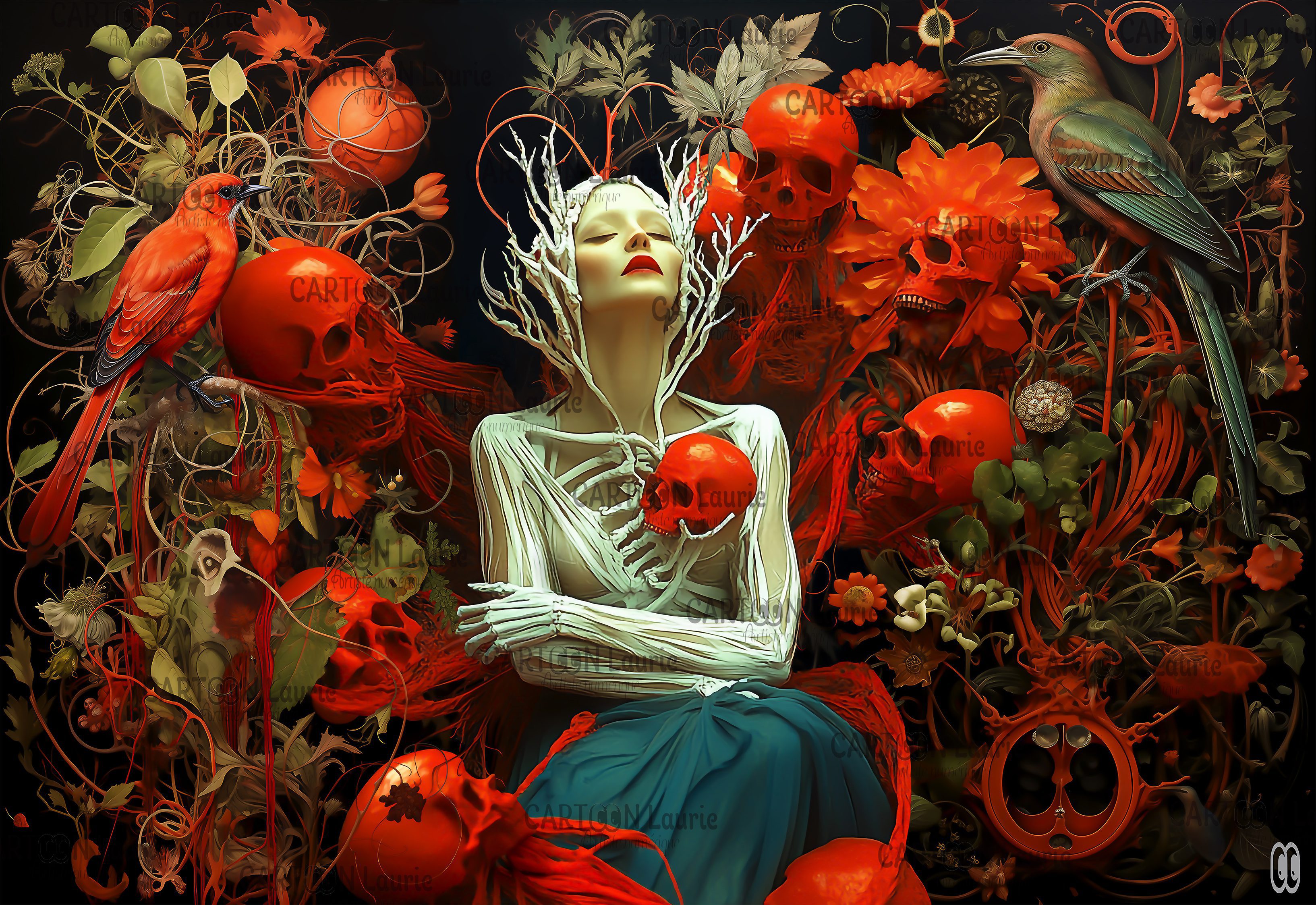 #lorgueil#femme#nature#fantastique#cranes#oiseaux