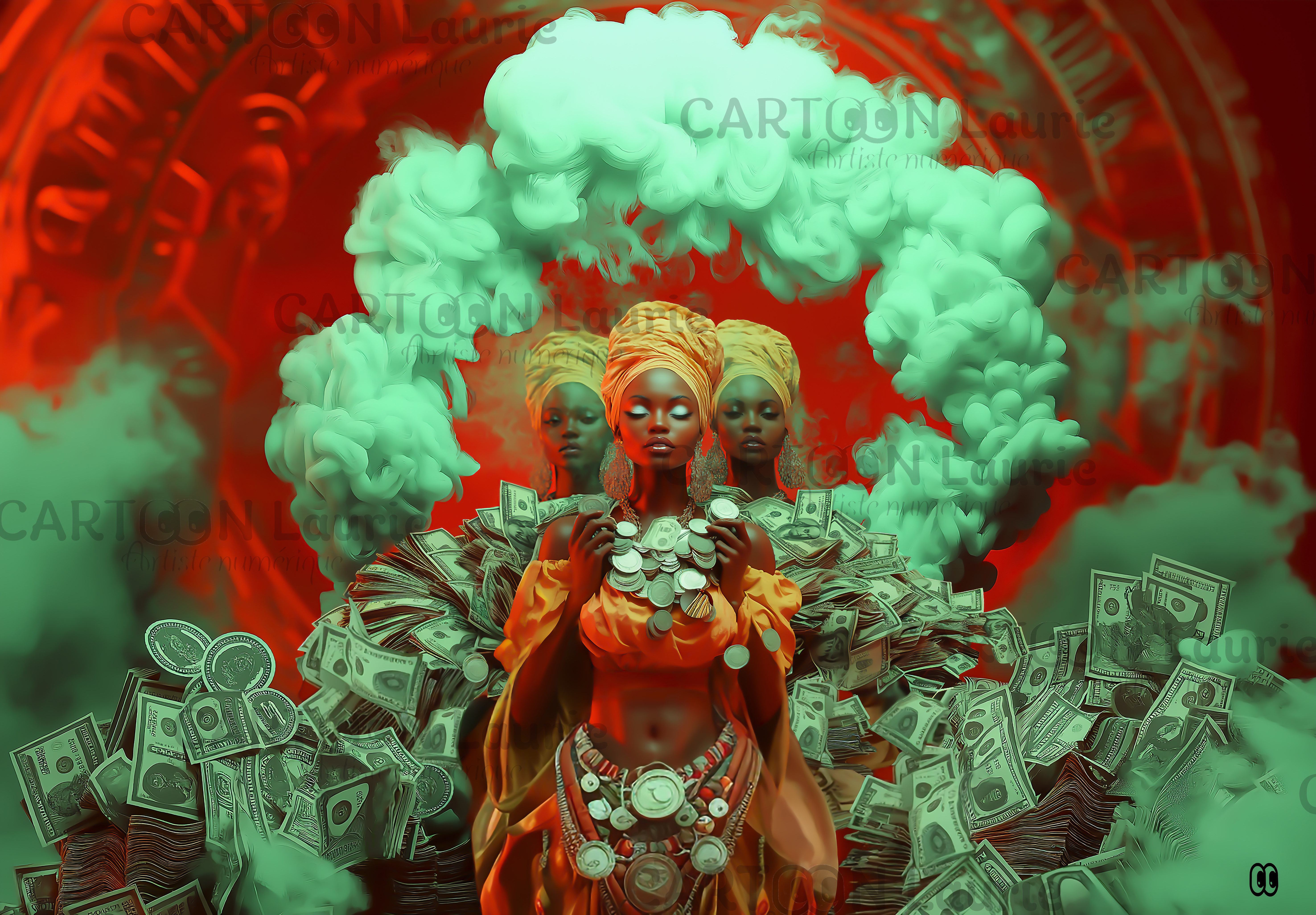 #cupidité#artnumerique#argent#femme #vert rouge
